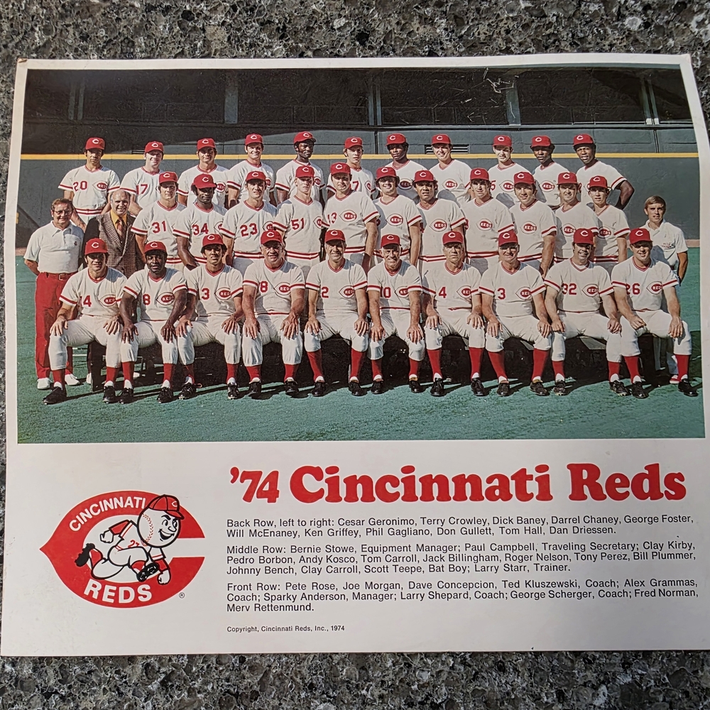 1974 Cincinnati Reds Team Poster